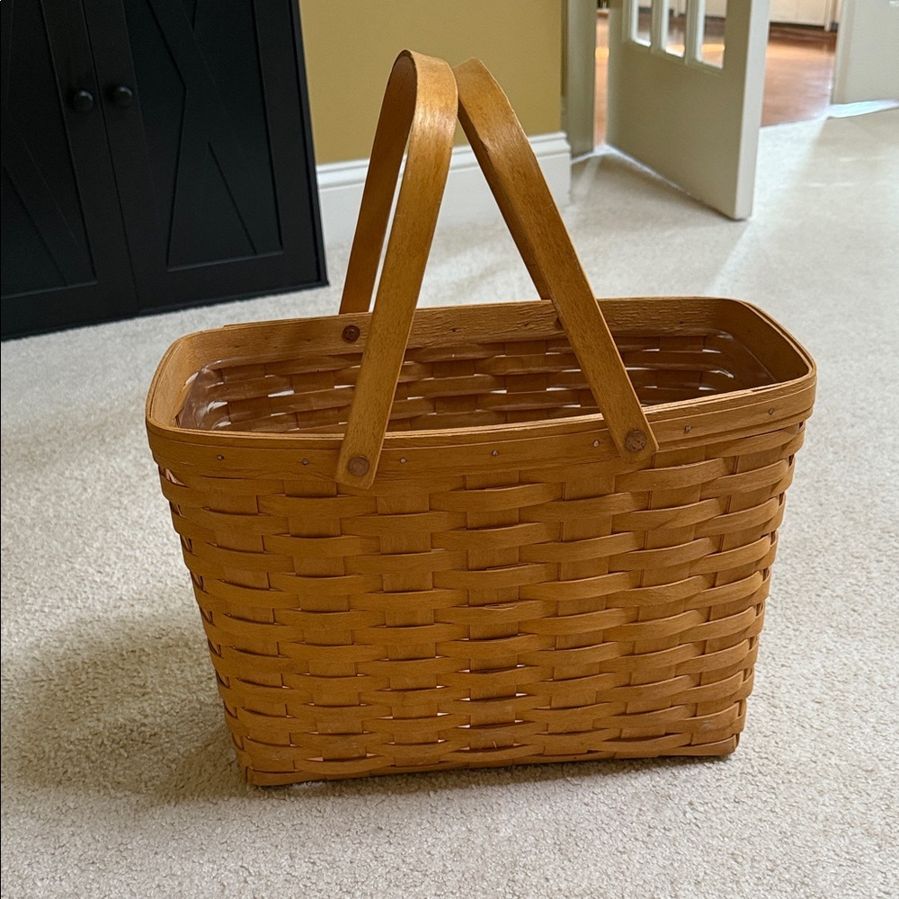 Longaberger Woven Tan Magazine Basket with Handles